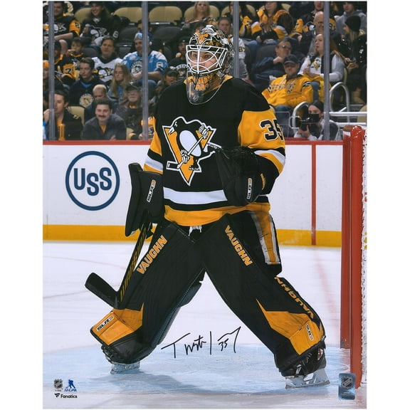 Tristan Jarry Pittsburgh Penguins Autographed 16" x 20" Black Jersey in Net Photograph - Fanatics Authentic Certified