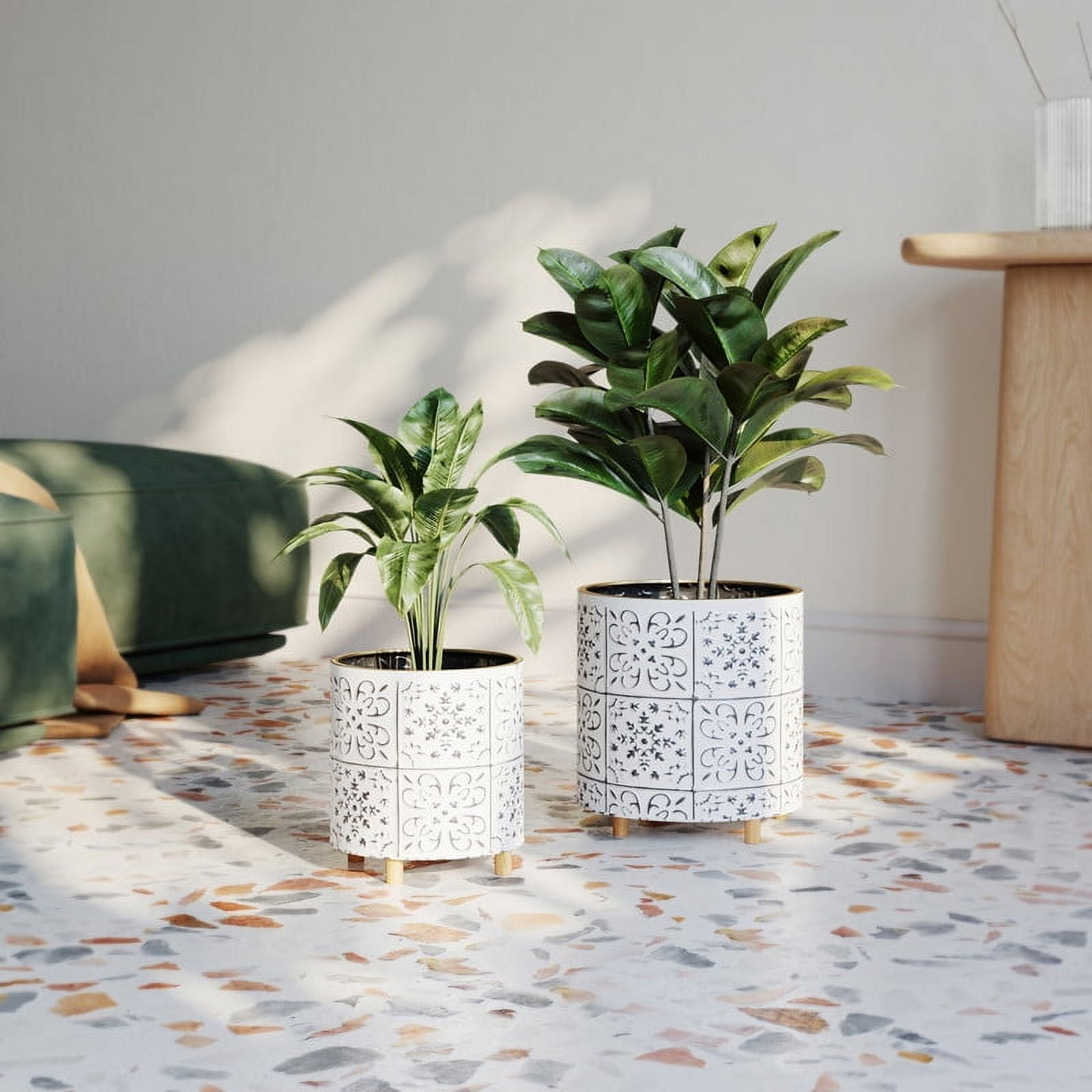 Tristan White Planter Pot with Peg Leg Planter Base - (Small & Medium Set)