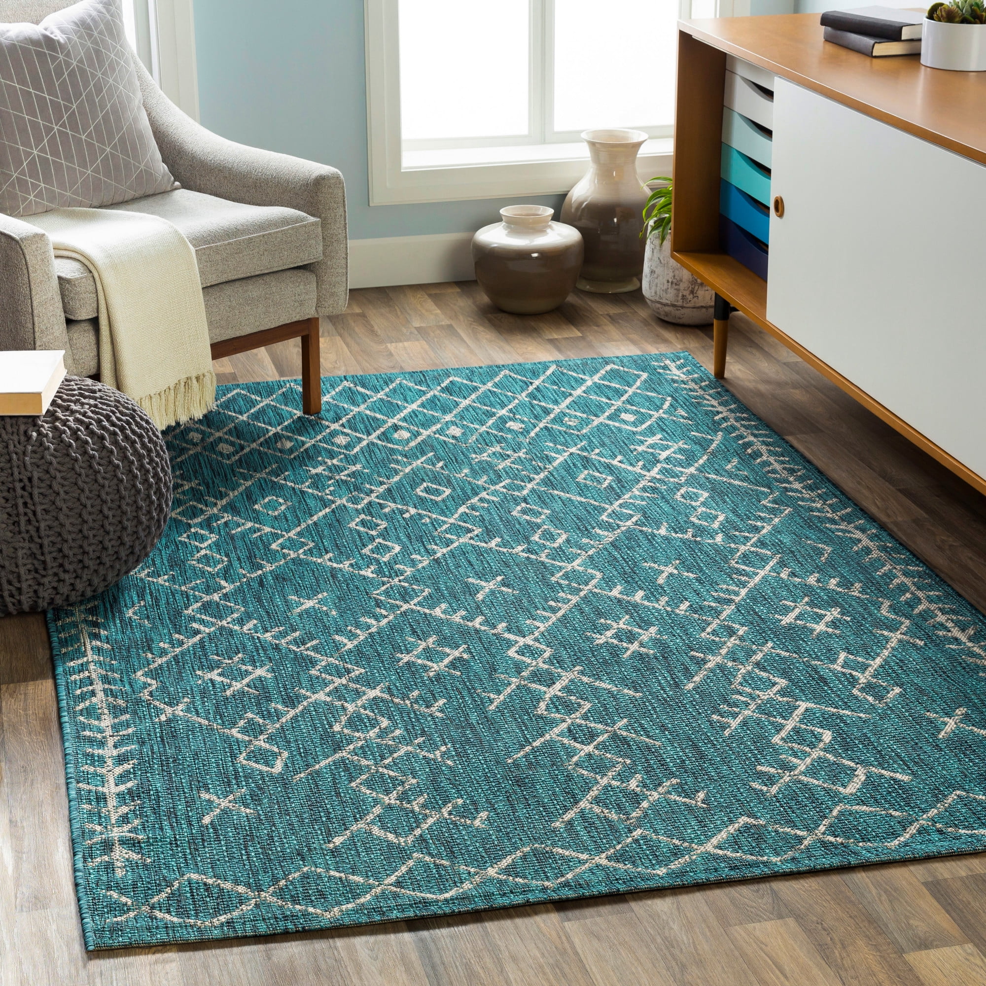 Tristane Aqua 8'10" x 12' Global Indoor/Outdoor Rectangle Area Rug