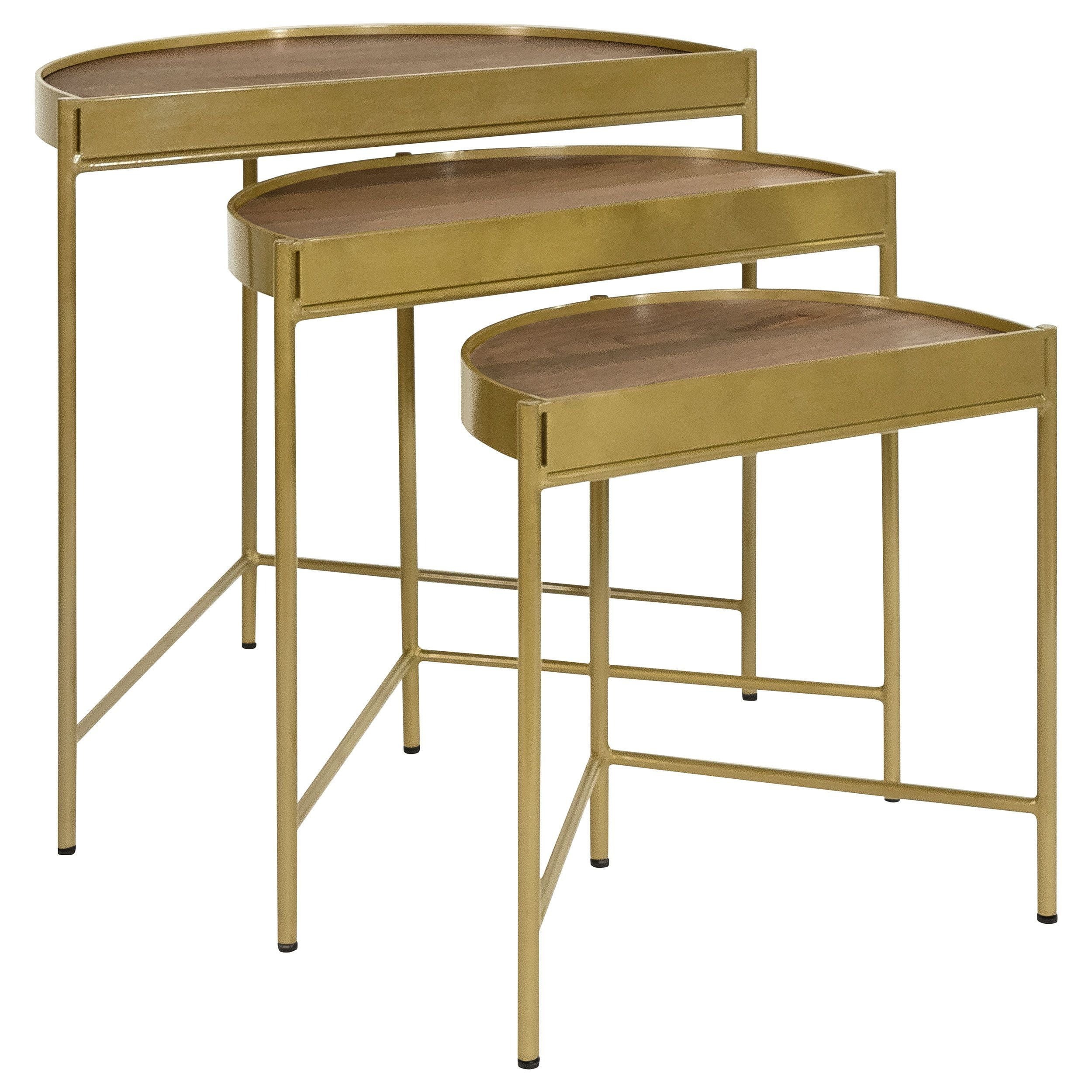 Tristen Brown and Gold Half-Moon Wood and Metal Nesting Tables