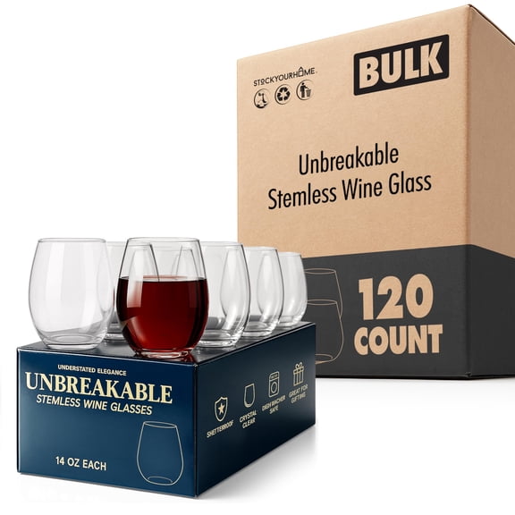 Tritan Plastic Shatterproof Wineglasses (120 Pc) Unbreakable Elegant Drinkware (14oz) Giftable Forever Glasses for Home & Outdoors Use, Restaurants & Kitchen, Reusable BPA Free Plastic Drinking Cups