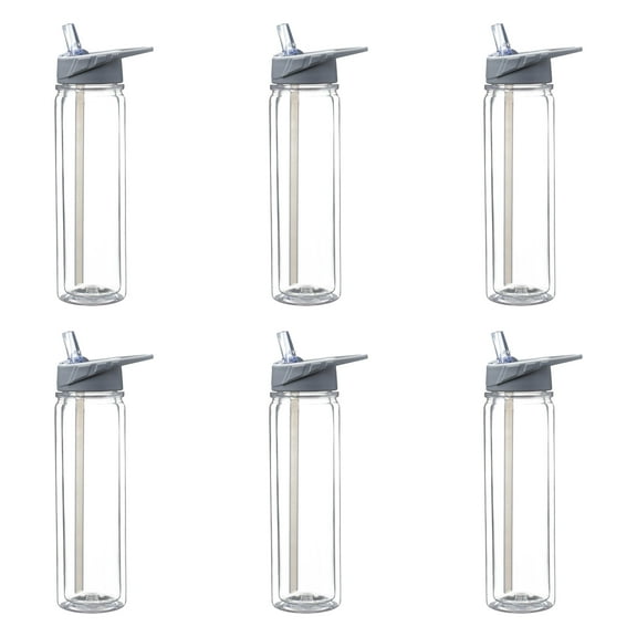Tritan Sports Bottles with Straw 19 oz. Set of 6, Bulk Pack - Great for Gym, Hiking, Cycling, Camping, Backpacking, School - Clear