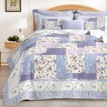 Tritard 3 Piece Purple King Quilt Set Comforters Bedspreads Patchwork Coverlets All Season,96"x106"
