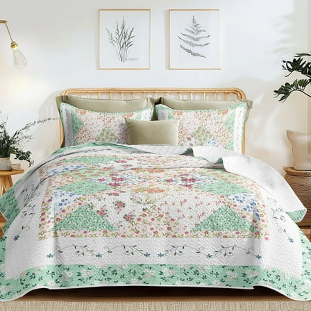Tritard Sage Green Patchwork Quilt Set Queen,Lightweight Microfiber Bedding for All Seasons,90"x96"