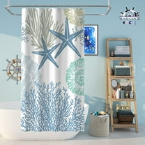 Tritard Stall Shower Curtain 36 x 72 - Small Nautical Coastal Waterproof Fabric Shower Curtains for Bathroom, Decorative Starfish Seashell Beach Themed Bath Curtain with 12 Hooks, Blue