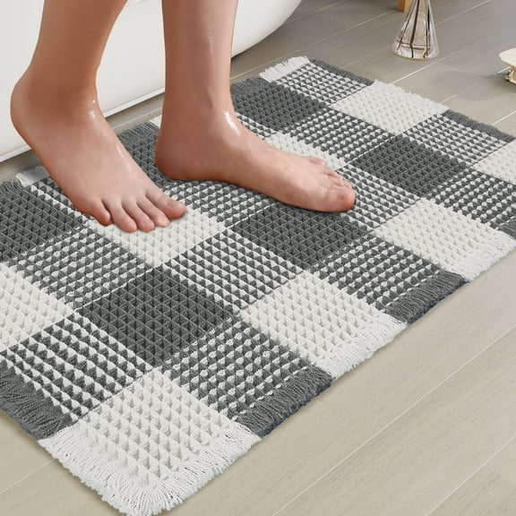 Tritard Waffle Style and Boho Soft Touch Non-Slip Bath Mat, Bohemian, Beige, Polyester, 18" x 30"