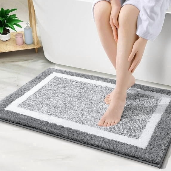 Tritex Microfiber Bathroom Rugs, 16"x24" Soft and Absorbent Bath Rugs, Non-Slip Machine Wash Bath Mats, Grey