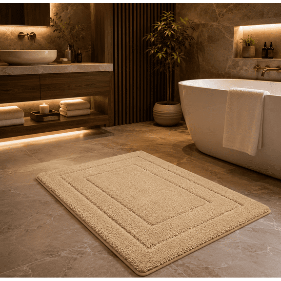 TRITEX 16" x 24" Microfiber Contemporary Solid Bath Rug, Grey