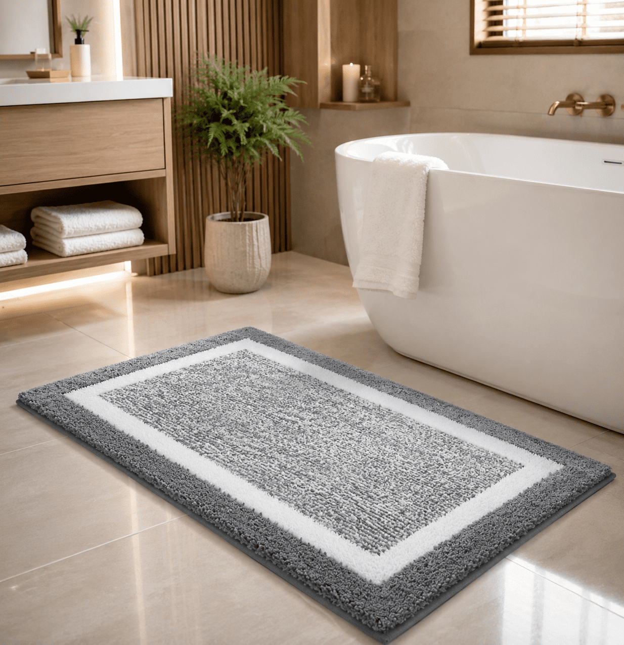 Tritex Microfiber Bath Rug, 20" x 30", Grey, 1-Piece