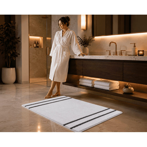 Tritex Microfiber Bathroom Rugs, 20"x 30" Soft and Absorbent Bath Rugs, Non-Slip Machine Wash Bath Mats, White