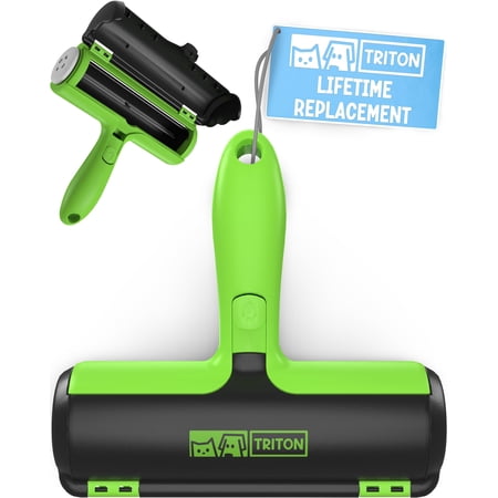 Triton Pet Hair Remover Roller Green - Reusable Fur Removal Tool for Furniture, Bedding, Clothes, and Car