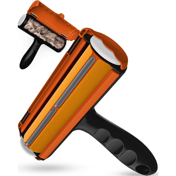 Triton Pet Hair Remover Roller Orange - Reusable Fur Removal Tool for Furniture, Bedding, Clothes, and Car
