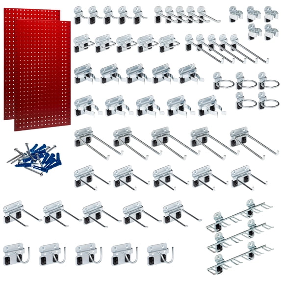 Triton Products® (2) 24 In. W x 42-1/2 In. H x 9/16 In. D White Epoxy 18 Gauge Steel Square Hole Pegboards w/63 pc. LocHook Assortment