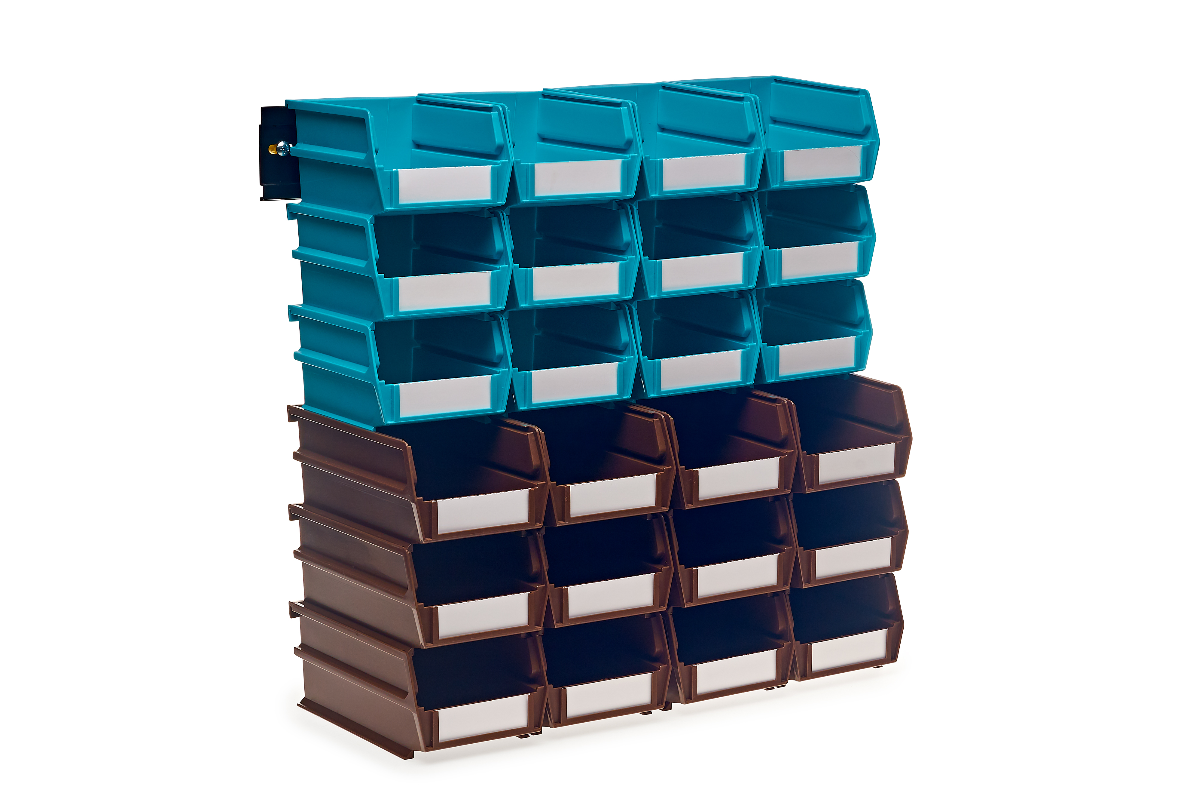 Triton Products® 26 Pc Wall Storage Unit with (12) 5-3/8L x 4-1/8W x 3H Teal Bins & (12) 7-3/8L x 4-1/8W x 3H Brown Bins, 24 CT, Wall Mount Rails 8-3/4L with Hardware, 2 Pk - image 1 of 7