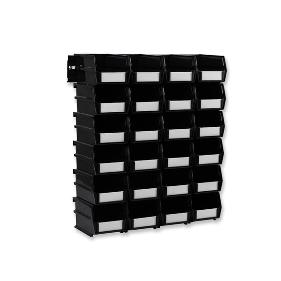 Triton Products 26 Pc Wall Storage Unit with 5-3/8 In. L x 4-1/8 In. W x 3 In. H Black Interlocking Poly Bins, 24 CT, Wall Mount Rails 8-3/4 In. L with Hardware, 2 Pk
