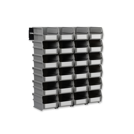 Triton Products 26 Pc Wall Storage Unit with 5-3/8 In. L x 4-1/8 In. W x 3 In. H Gray Interlocking Poly Bins, 24 CT, Wall Mount Rails 8-3/4 In. L with Hardware, 2 Pk