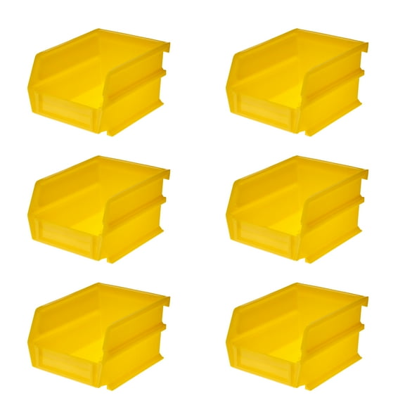 Triton Products 5-3/8 In. L x 4-1/8 In. W x 3 In. H Yellow Stacking, Hanging, Interlocking Polypropylene Bins, 6 CT