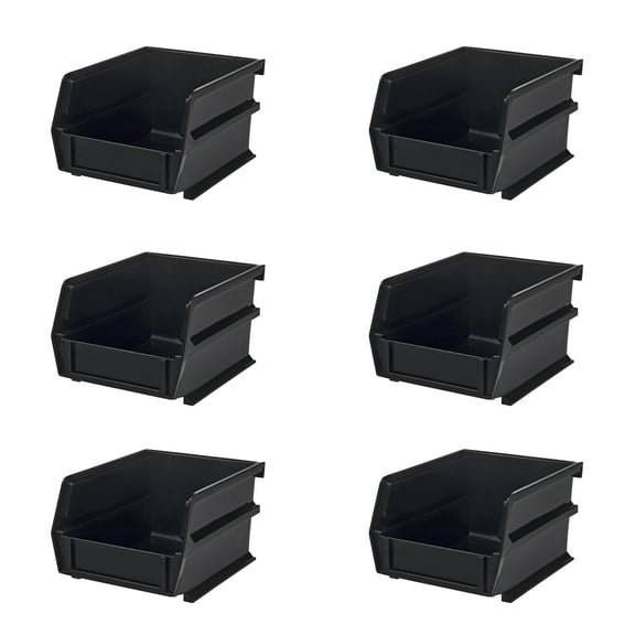 Triton Products 5-3/8" x 4-1/8" x 3" Black Stacking and Hanging Polypropylene Bins, 6 Count