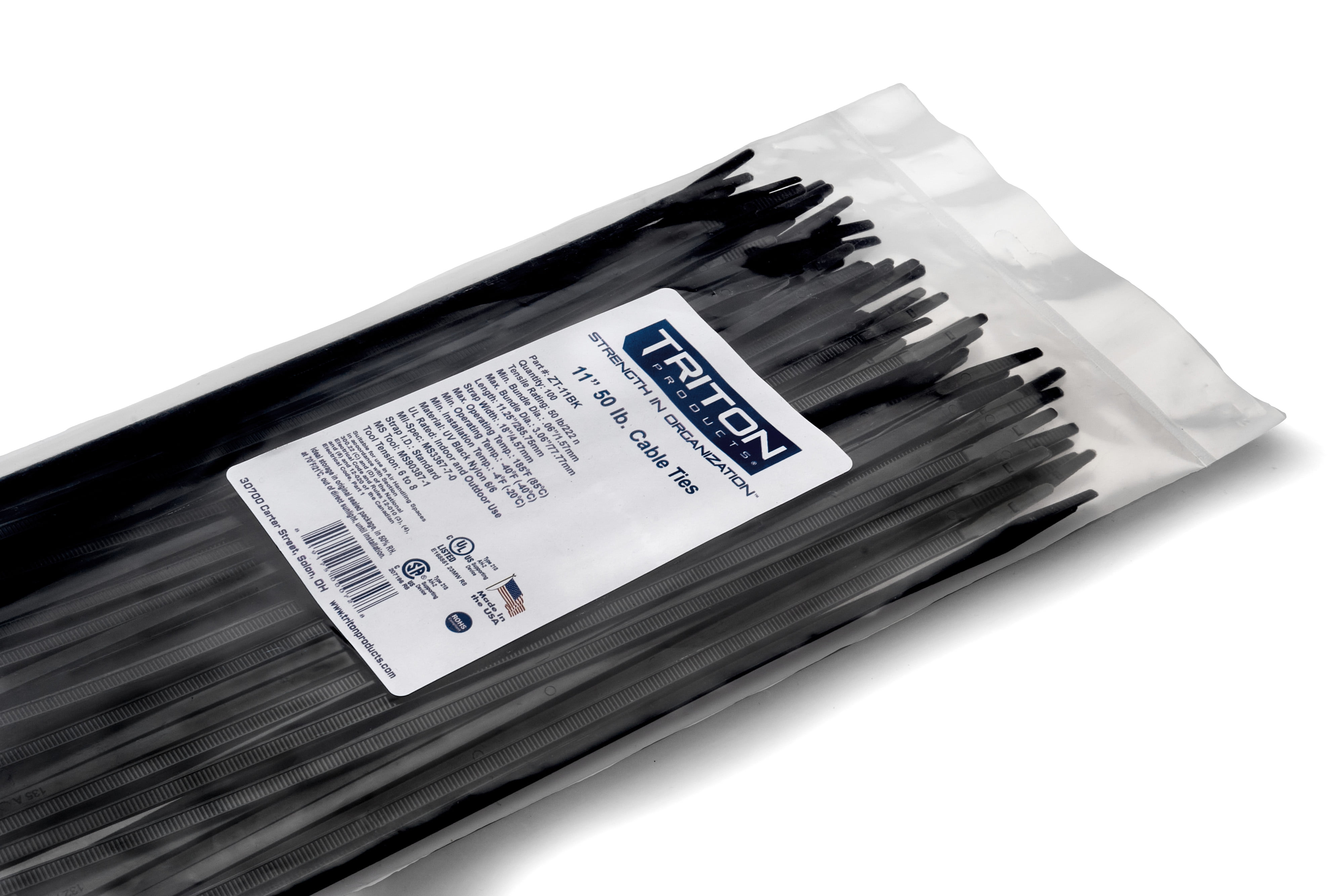 Triton Products Heavy Duty 11" Black Zip Ties, 100/PK