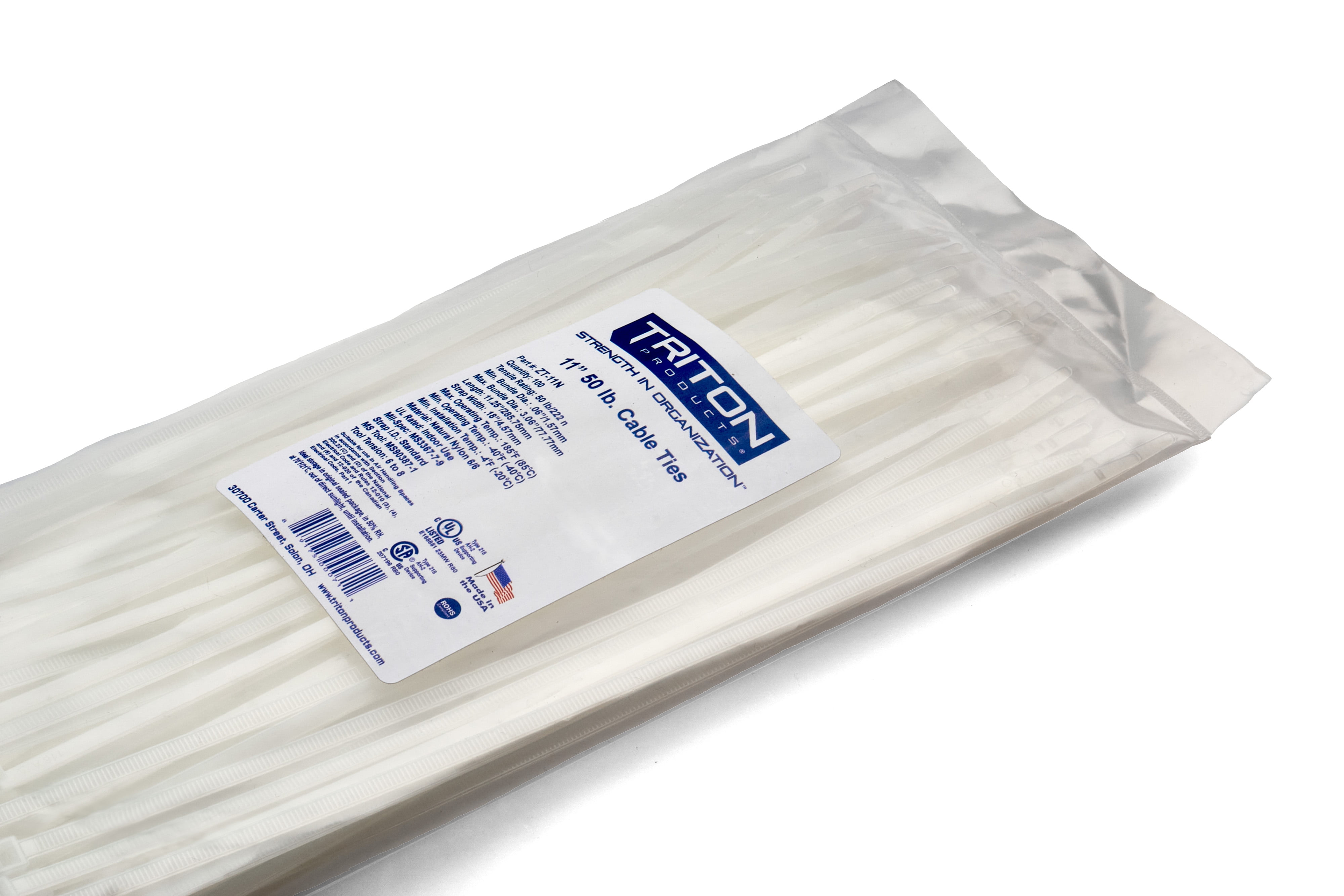 Triton Products® Heavy Duty 11" Natural Zip Ties, 100/PK