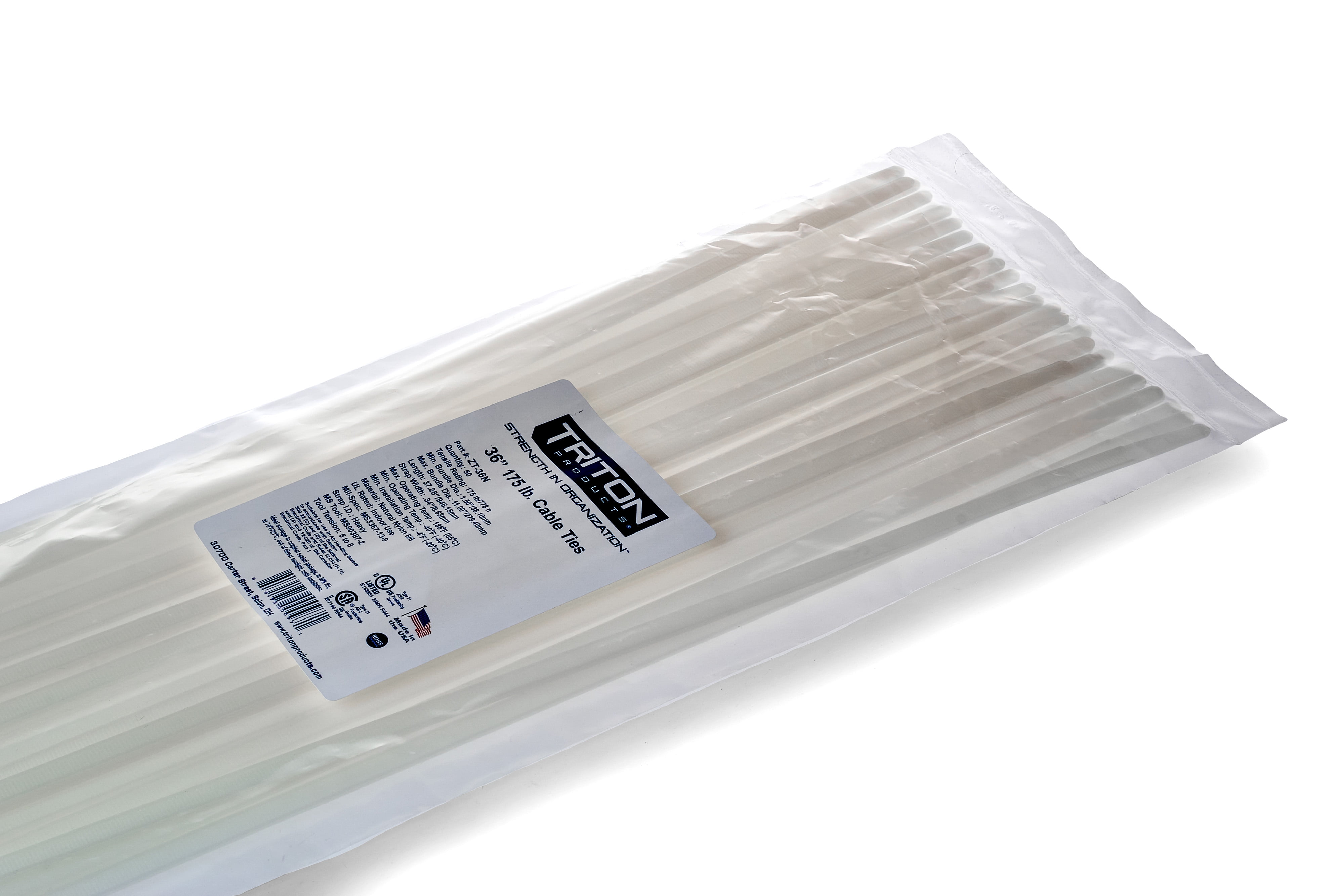 Triton Products® Heavy Duty 36" Natural Zip Ties, 50/PK