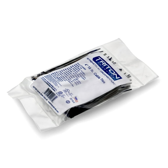Triton Products Heavy Duty 4" Black Zip Ties, 100/PK