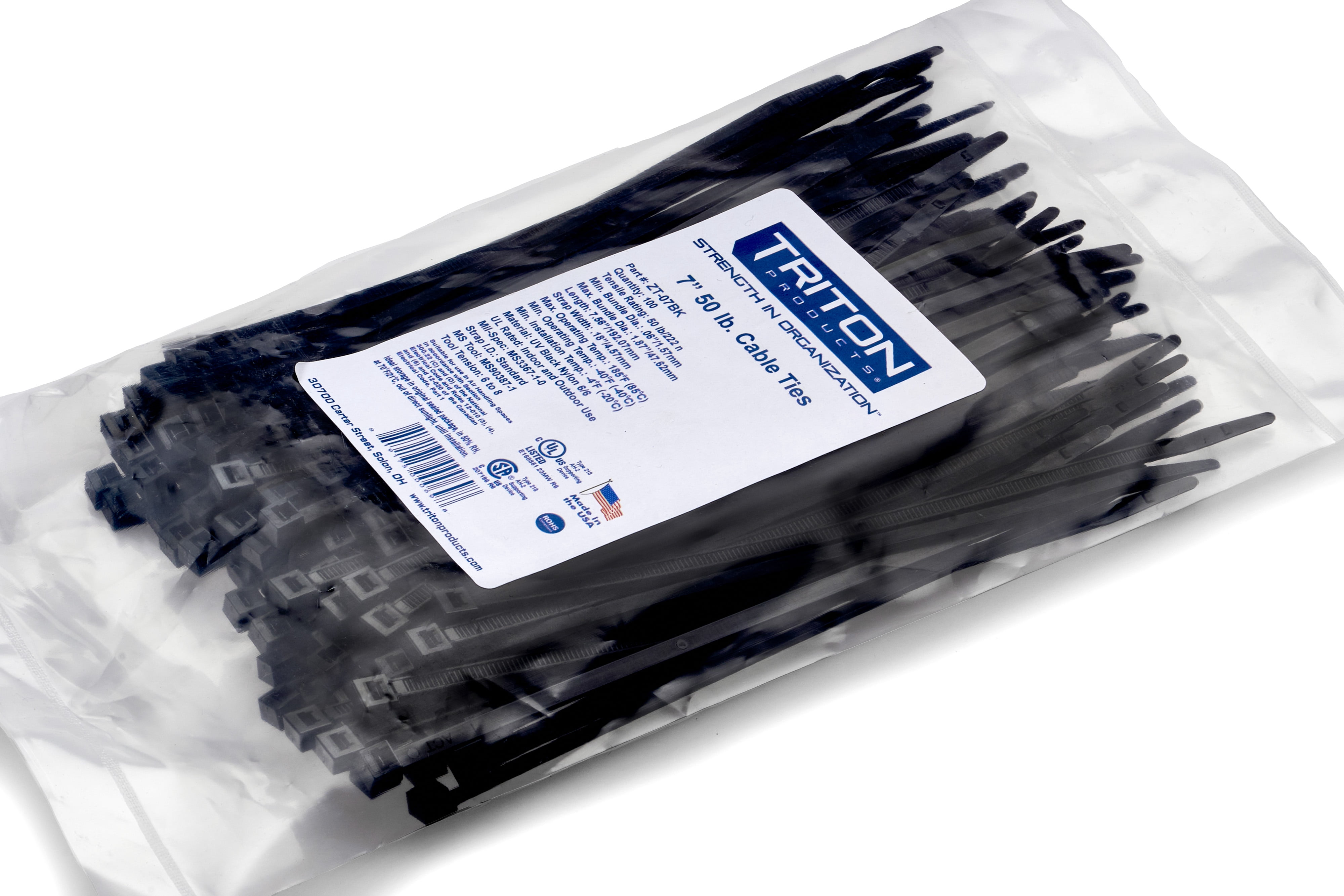 Triton Products® Heavy Duty 7" Black Zip Ties, 100/PK