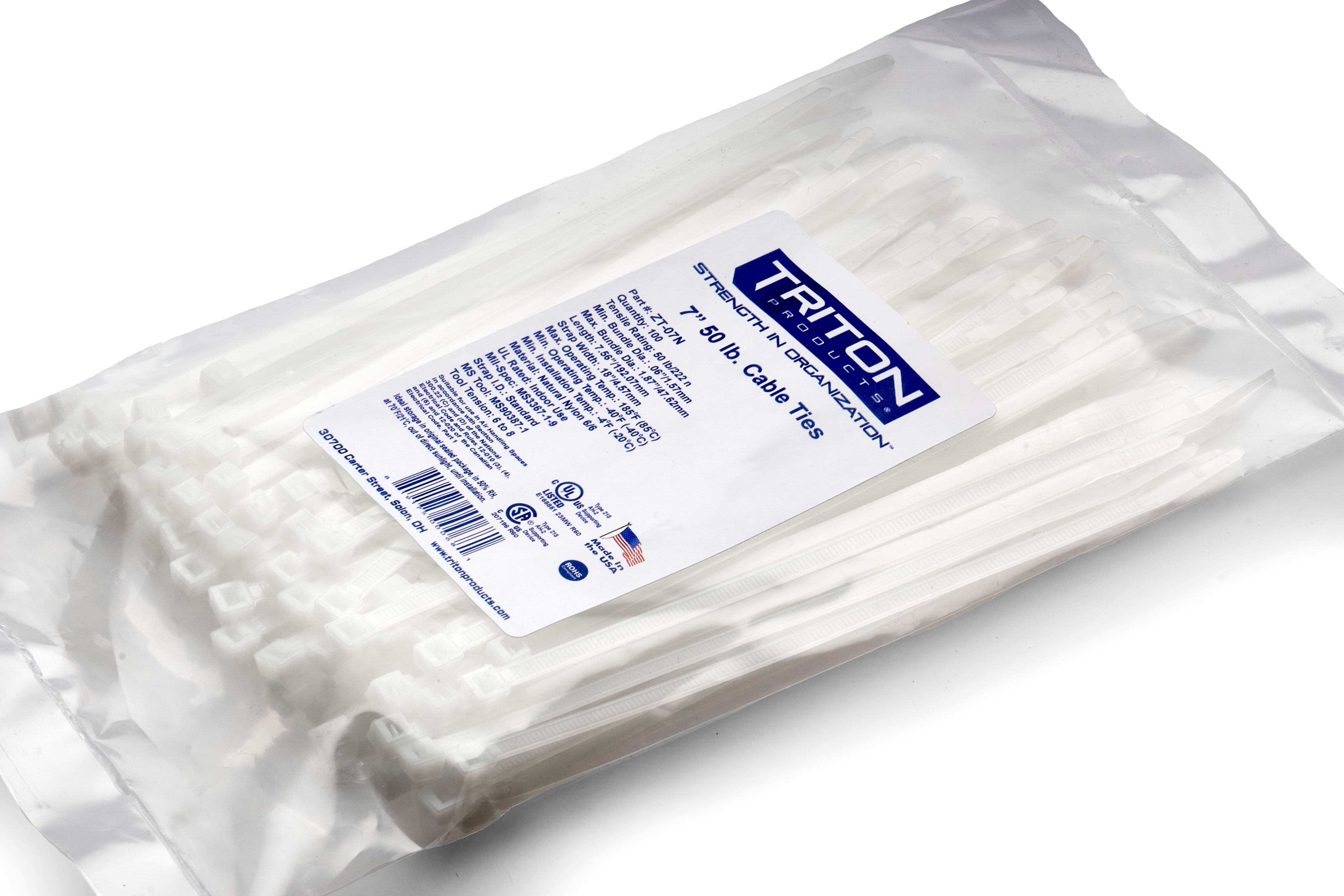 Triton Products® Heavy Duty 7" Natural Zip Ties, 100/PK