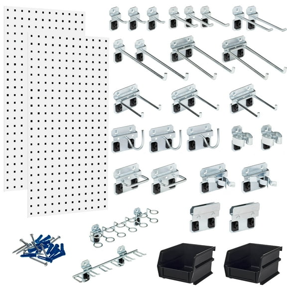 Triton Products® LB18-CK (2) 18 In. W x 36 In. H x 9/16 In. D White Steel Pegboards/28 Hooks/2 Bins