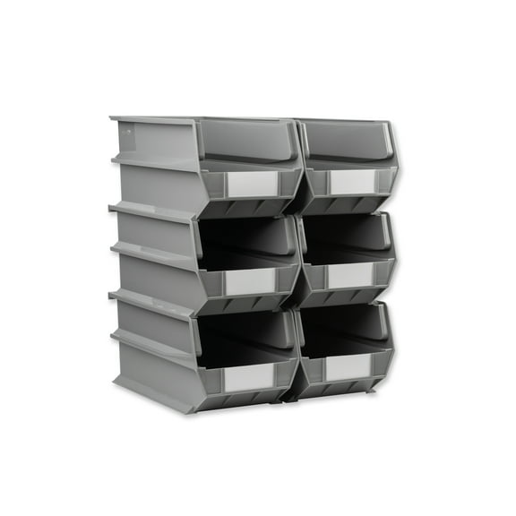Triton Products LocBin 14-3/4 In. L x 8-1/4 In. W x 7 In. H Gray Stacking, Hanging, Interlocking Polypropylene Bins, 6 CT