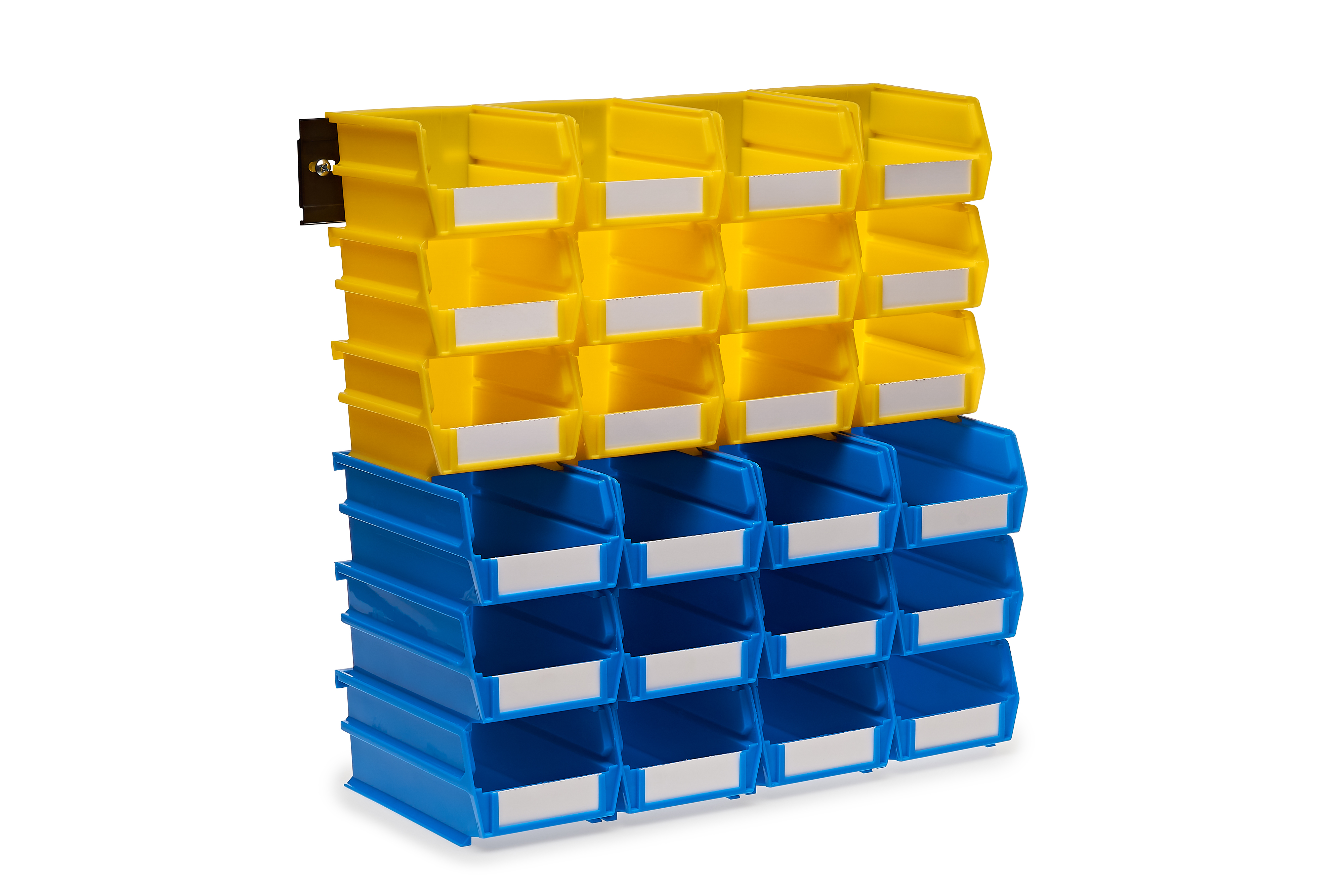 Triton Products® LocBin 26-Piece Wall Storage Unit with (12) 5-3/8"L x 4-1/8"W x 3"H YEL Bins & (12) 7-3/8"L x 4-1/8"W x 3"H Blue Bins, 24ct, Wall Mount Rails 8-3/4"L with Hardware, 2pk - image 1 of 7