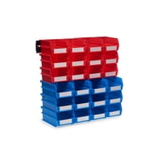 Triton Products LocBin 26-Piece Wall Storage Unit with 12 5-3/8"L x 4-1/8"W x 3"H Red & 12 7-3/8"L x 4-1/8"W x 3"H Blue Bins, 24ct, Mount Rails 8-3/4"L with Hardware, 2pk