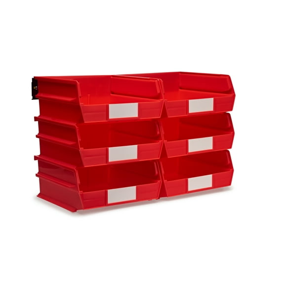 Triton Products® LocBin 8-Piece Wall Storage Unit with 10-7/8"L x 11"W x 5"H Interlocking Poly Bins, 6ct, Wall Mount Rails 8-3/4"L with Hardware, 2pk