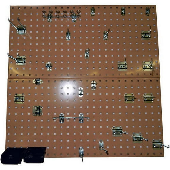 Triton Products® LocBoard (2) 18"W x 36"H x 9/16"D Steel Square Hole Pegboards with 30-Piece LocHook Assortment & Hanging Bin System