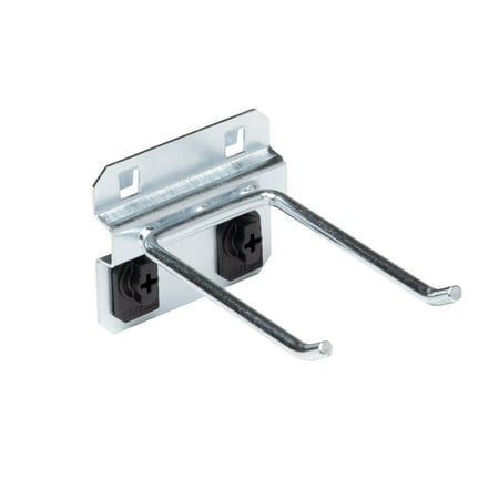 Triton Products® LocHook 3" Double Rod 30-Degree Bend 3/16"D Zinc Plated Steel Pegboard Hook for LocBoard, 5pk
