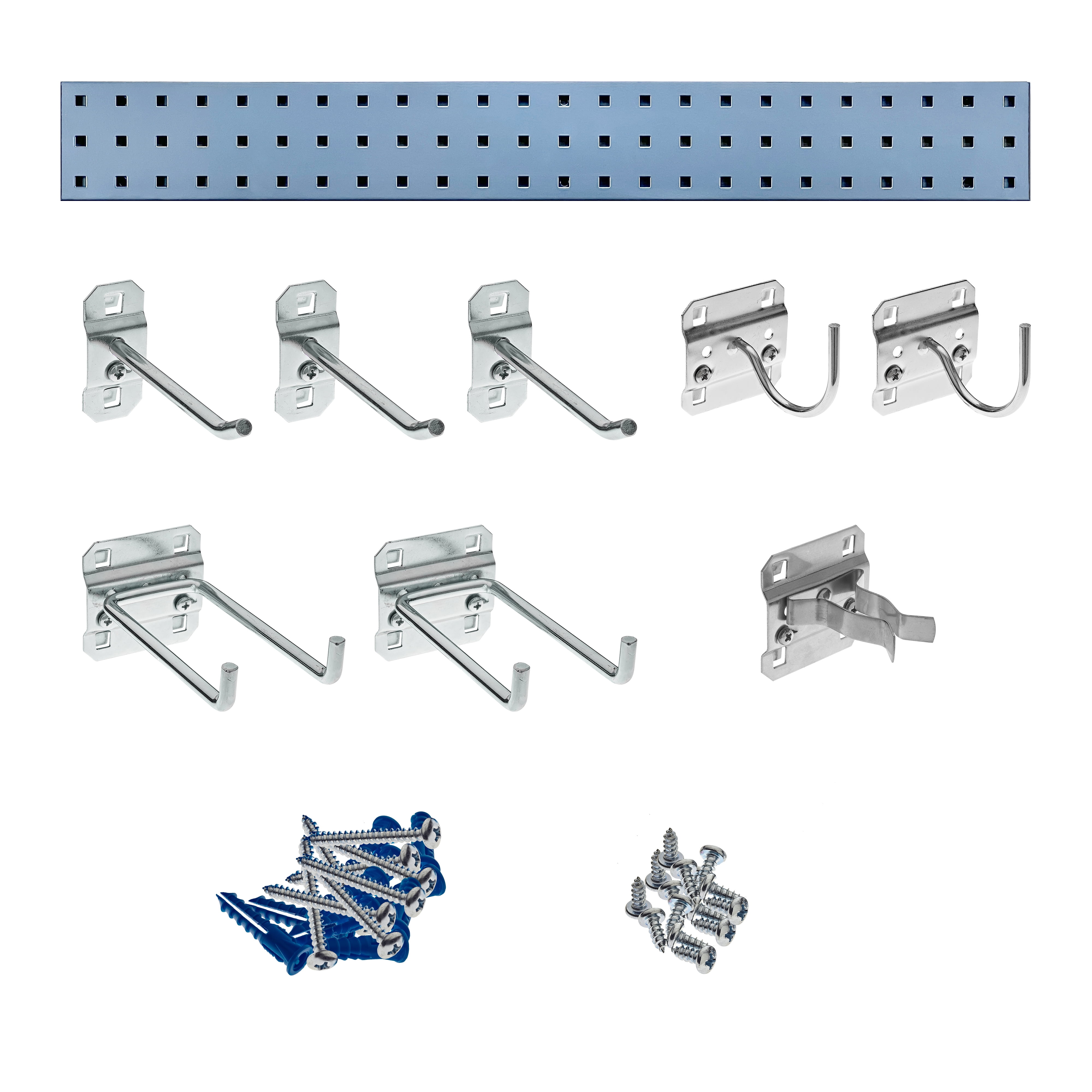 Triton Products Silver Garden Pegboard Kit with (1) 36 In. x 4.5 In. 18 Gauge Steel Square Hole Pegboard and 8 pc LocHook Assortment