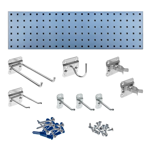 Triton Products® Silver Garden Storage Kit with (1) 31.5 In. x 9 In. 18 Gauge Steel Square Hole Pegboard and 8 pc LocHook Assortment