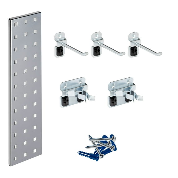 Triton Products® Silver Tool Pegboard Kit with (1) 18 In. x 4.5 In. 18 Gauge Steel Square Hole Pegboard and 5 pc LocHook Assortment