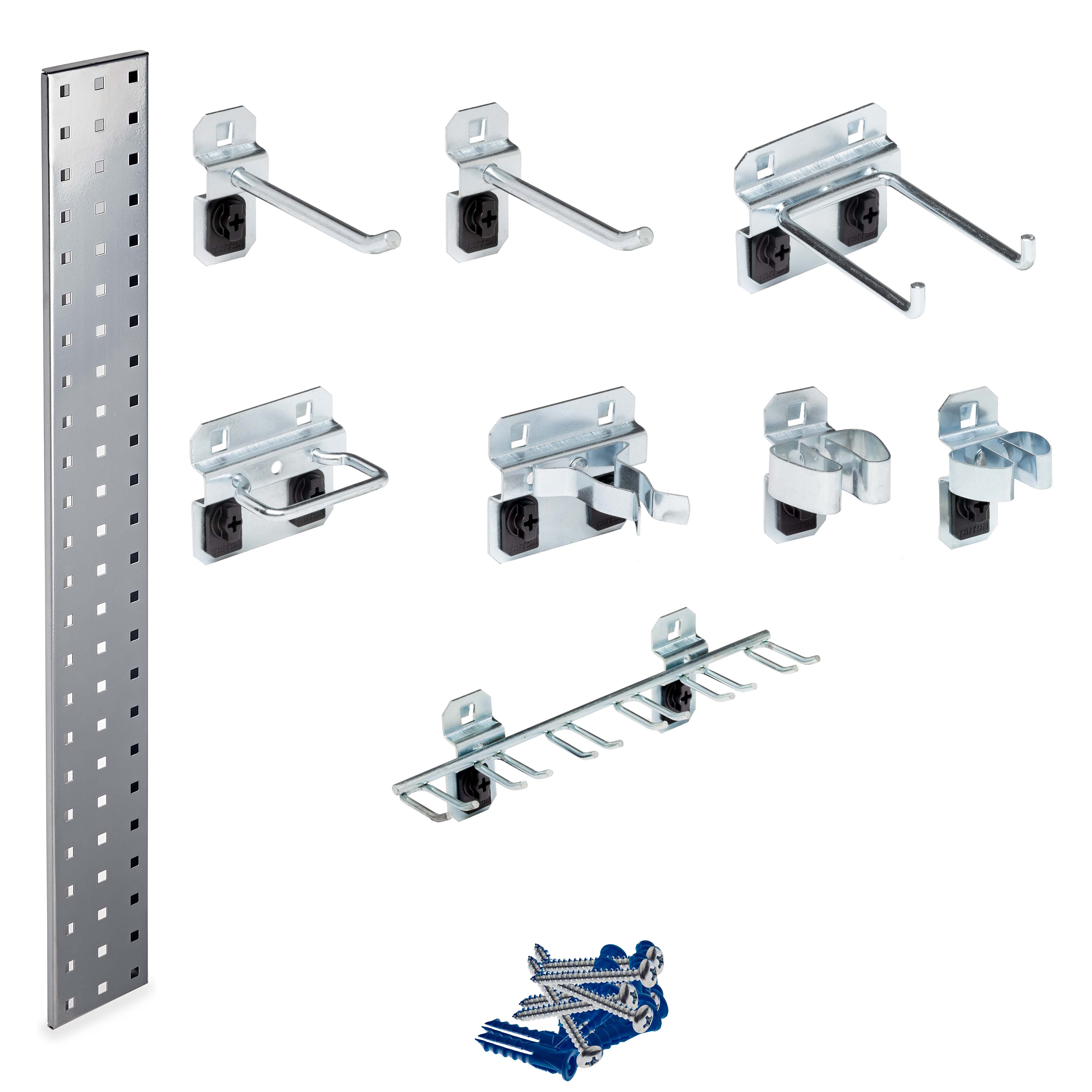 Triton Products® Silver Tool Pegboard Kit with (1) 36 In. x 4.5 In. 18 Gauge Steel Square Hole Pegboard and 8 pc LocHook Assortment