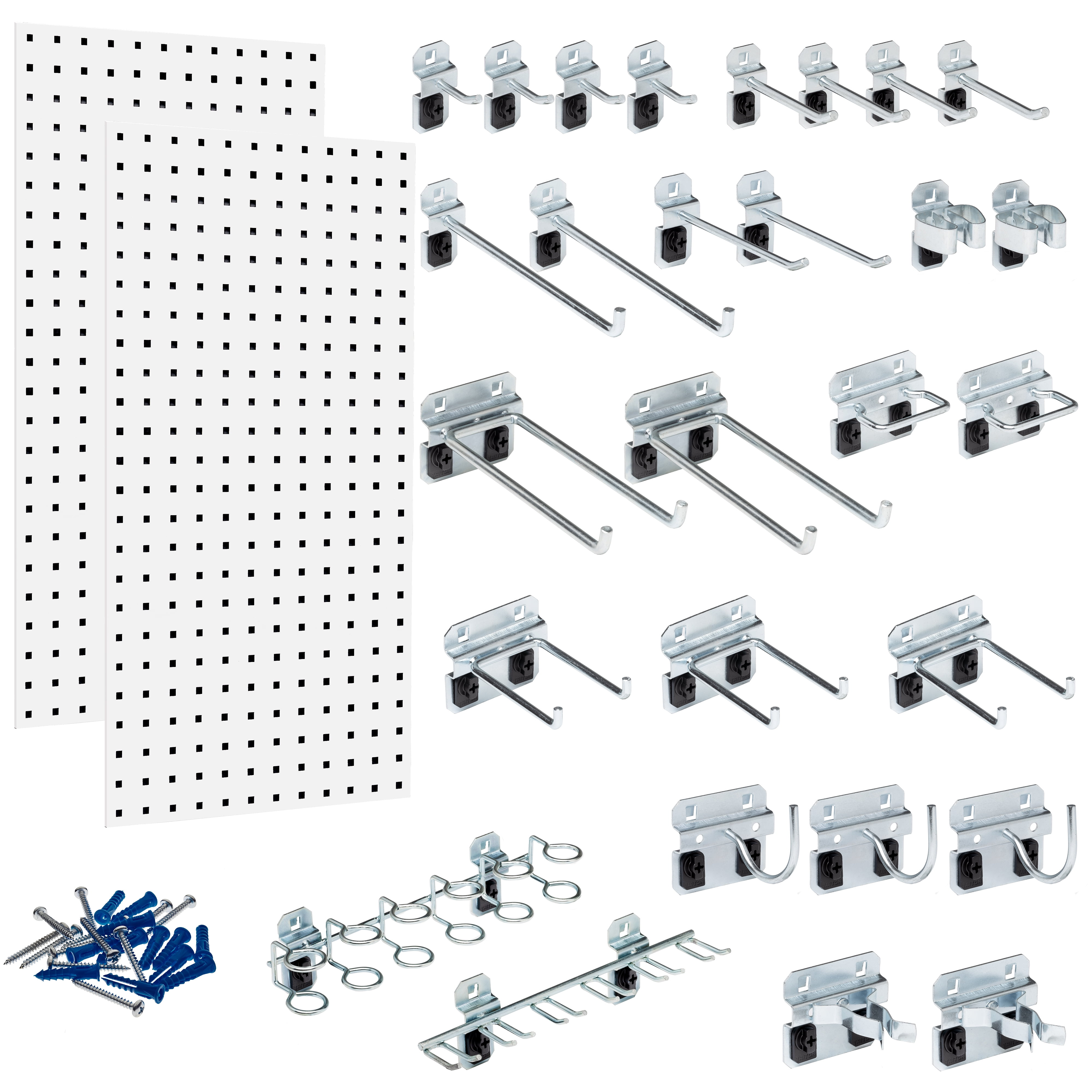 White Steel Pegboard Wall Organizer Kit with Locking Hooks