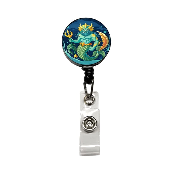 Triton Sea God Greek Mythology Retractable Reel ID Badge Key Card Name Tag Holder with Clip