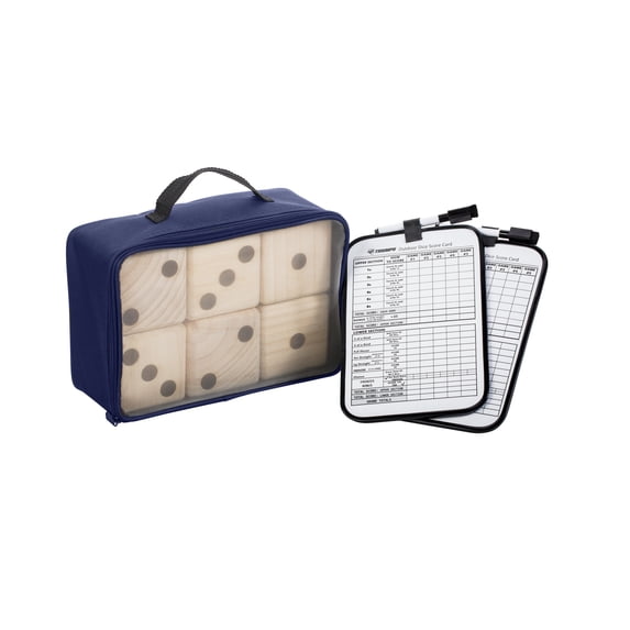 Triumph Big Roller Six Large Wooden Lawn Dice Set for Outdoor Use with Included Dry-Erase Scorecards, Markers, and Carry Bag