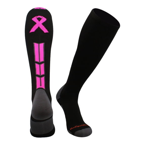 Triumph Pink Ribbon Awareness OTC Socks (Black/Neon Pink, Large)