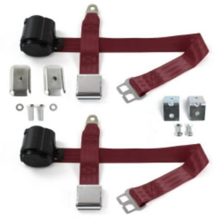 Triumph TR2, 3 1953-1961 Airplane 2 Point Burgandy Retractable Bucket Seat Belt Kit with Bracketry - 2 Belts