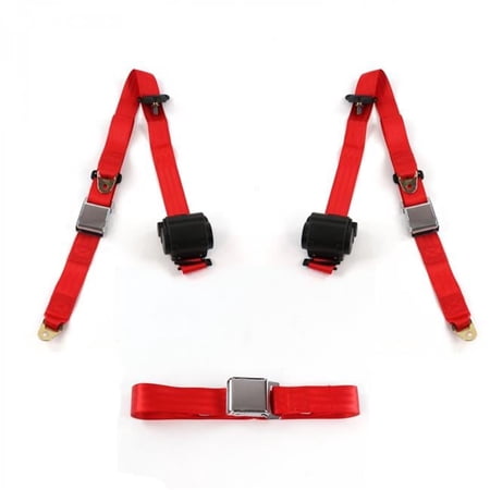 Triumph TR250 1961-1976 Airplane 3 Point Red Retractable Bench Seat Belt Kit - 3 Belts