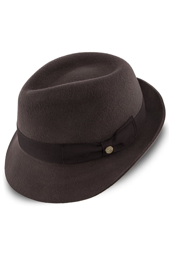 Walrus Triumph Brown Wool Felt Trilby Hat 100% Australian Wool Felt, 2" Brim, C-Crown Grosgrain Ribbon Band, Cotton Sweatband - H7004