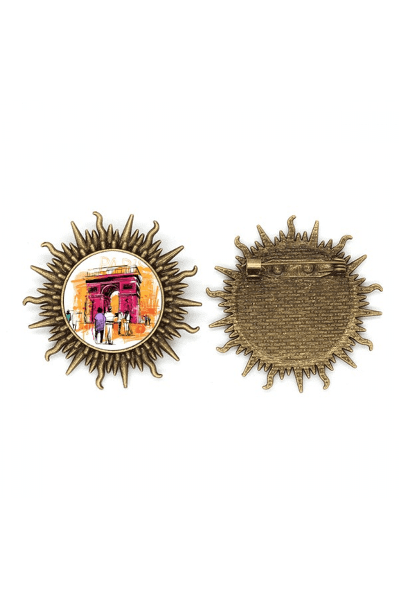 Triumphal Arch Paris France Hand Drawing Metall Sonne Brosche Haken Pin