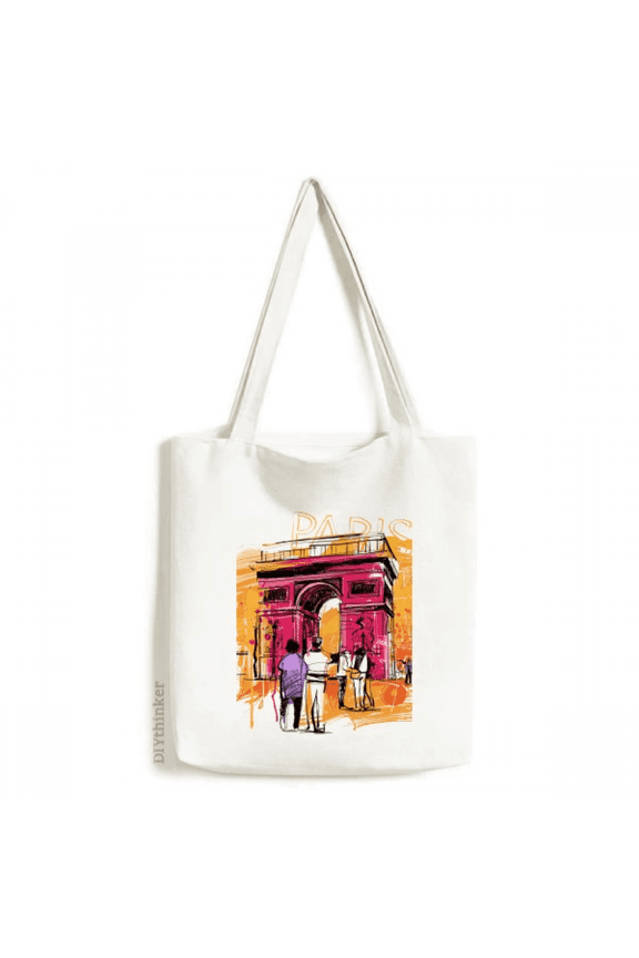 Triumphal Arch Paris France Hand Drawing Tote Canvas Bag Shopping Satchel Casual Handbag