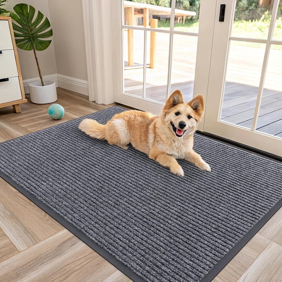 Trivano Front Door Mat Indoor Outdoor Entrance, Waterproof Heavy Duty Doormat, Fade Resistant, Low Profile, Easy Clean Patio Porch Welcome Floor Mats for Entry, 47x32, Grey