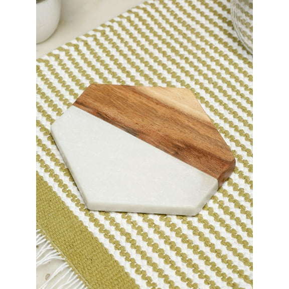 Trivet Marble and Wood Large Coasters | Marble and Acacia Wood | Kitchen Table Protector Pack of 4